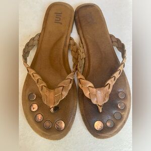 JUIL Tan Braided Sandals with copper grounding